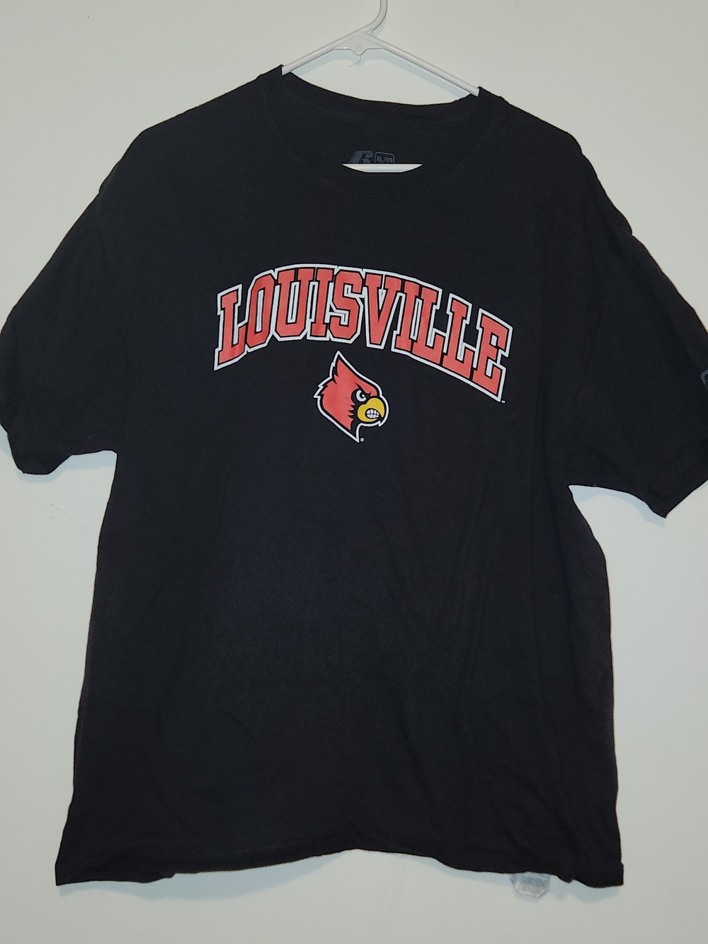 XL Black Louisville Cardinals Graphic Tee with Red Logo Russell Athletic